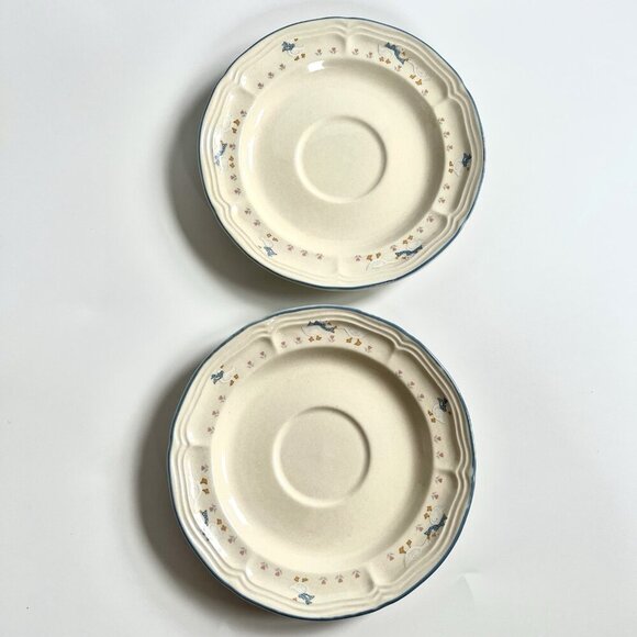 Vintage Brick Oven Stoneware Saucer Aunt Rhody Blue Goose Set Of 2 Plates 6.5" - Picture 4 of 9